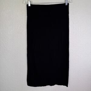 Free People Skirt Womens XL Black Ribbed Knit Midi Side Slit Classic Chic NEW